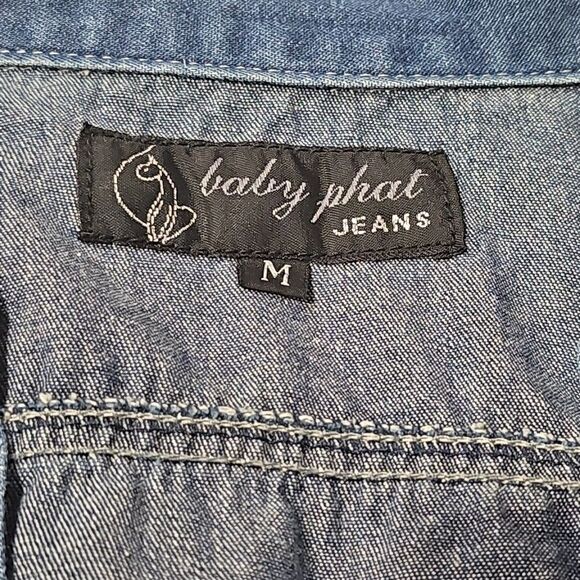 VTG Baby Phat Embroidered Cat Logo Denim Blue Jean Jacket Size M Dark Wash - Picture 4 of 9